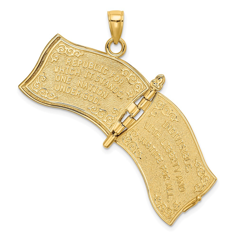 Million Charms 14K Yellow Gold Themed With Enamel 3-D Pledge Of Allegiance Flag Book Charm