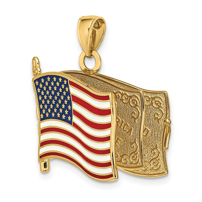 Million Charms 14K Yellow Gold Themed With Enamel 3-D Pledge Of Allegiance Flag Book Charm