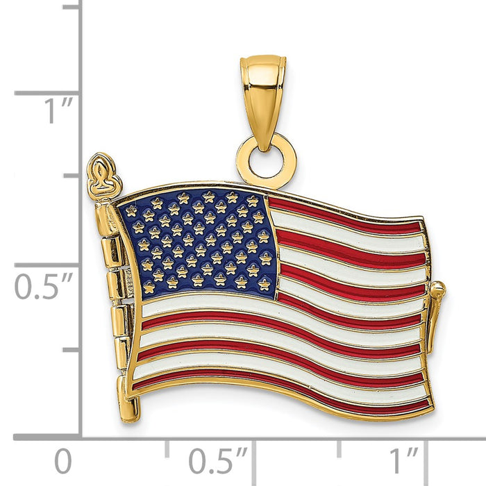 Million Charms 14K Yellow Gold Themed With Enamel 3-D Pledge Of Allegiance Flag Book Charm