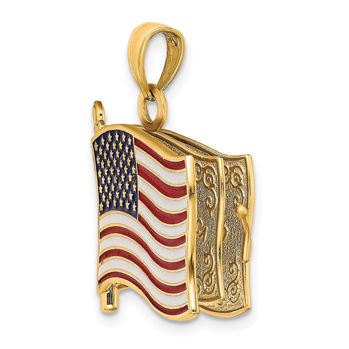 Million Charms 14K Yellow Gold Themed With Enamel 3-D Pledge Of Allegiance Flag Book Charm