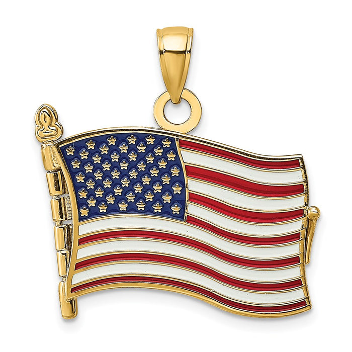 Million Charms 14K Yellow Gold Themed With Enamel 3-D Pledge Of Allegiance Flag Book Charm