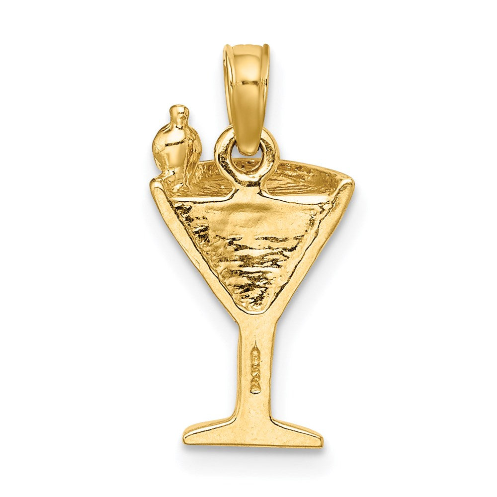 Million Charms 14K Yellow Gold Themed 2-D Pink Enameled Cosmo Martini With Olive Charm