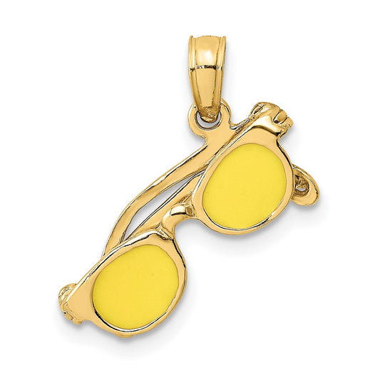 Million Charms 14K Yellow Gold Themed Yellow Enameled Sunglasses Moveable Charm