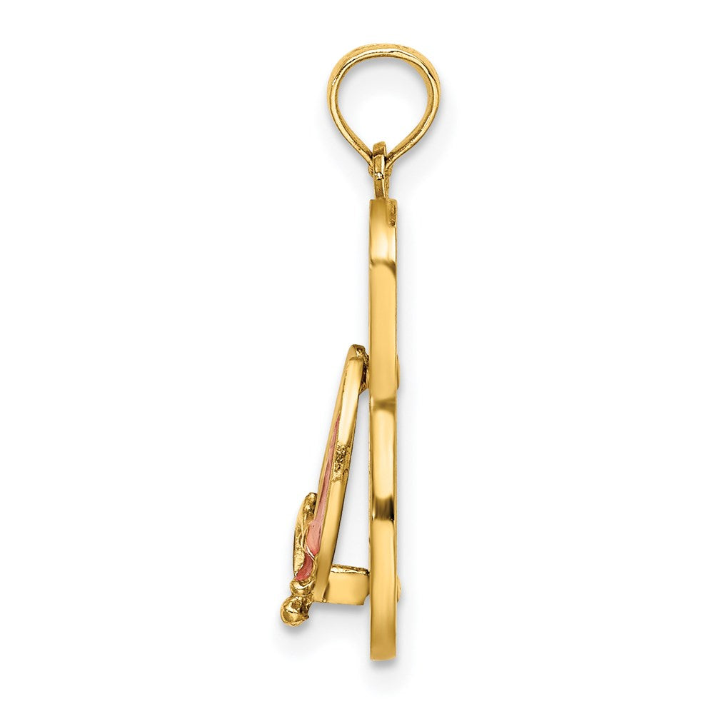 Million Charms 14K Yellow Gold Themed Enamel Nautical Anchor On Blue Polka-Dot Flip-Flop Charm