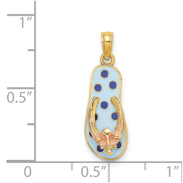 Million Charms 14K Yellow Gold Themed Enamel Nautical Anchor On Blue Polka-Dot Flip-Flop Charm