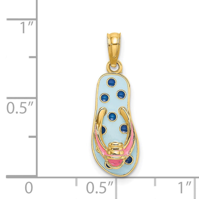 Million Charms 14K Yellow Gold Themed Enamel Pail On Blue Polka-Dot Flip-Flop Charm