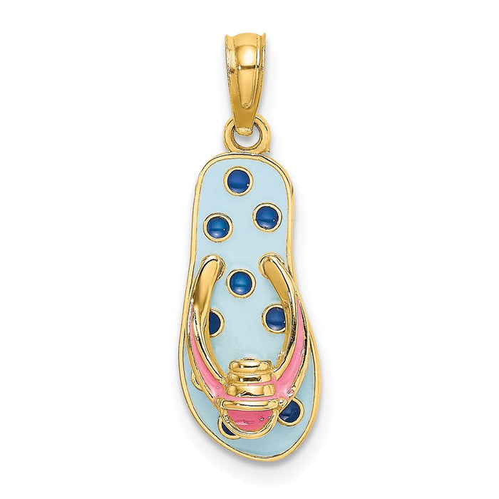 Million Charms 14K Yellow Gold Themed Enamel Pail On Blue Polka-Dot Flip-Flop Charm