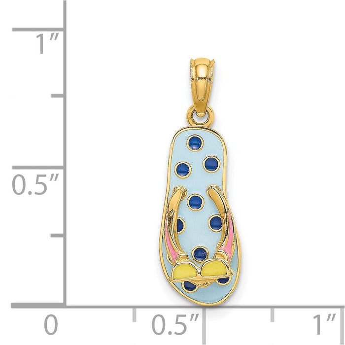 Million Charms 14K Yellow Gold Themed Enamel Sun Glasses On Blue Polka-Dot Flip-Flop Charm