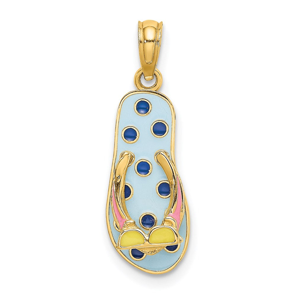 Million Charms 14K Yellow Gold Themed Enamel Sun Glasses On Blue Polka-Dot Flip-Flop Charm