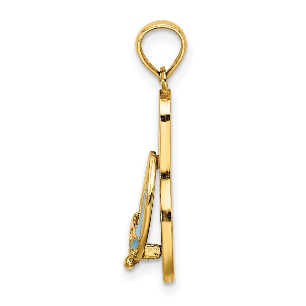 Million Charms 14K Yellow Gold Themed Enamel Nautical Anchor On Stripe Flip-Flop Charm