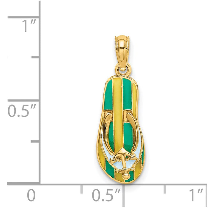 Million Charms 14K Yellow Gold Themed Enamel Nautical Anchor On Stripe Flip-Flop Charm