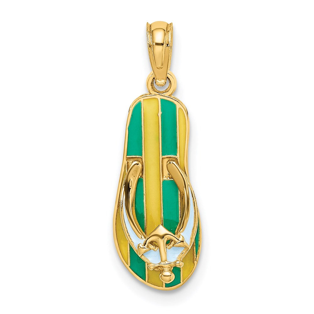 Million Charms 14K Yellow Gold Themed Enamel Nautical Anchor On Stripe Flip-Flop Charm