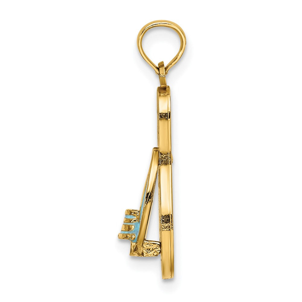 Million Charms 14K Yellow Gold Themed Enamel Bucket On Stripe Flip-Flop Charm