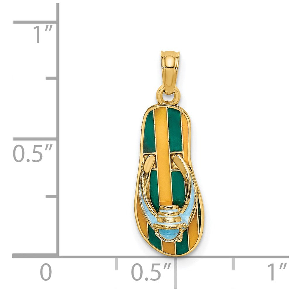 Million Charms 14K Yellow Gold Themed Enamel Bucket On Stripe Flip-Flop Charm