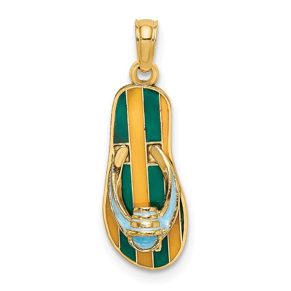 Million Charms 14K Yellow Gold Themed Enamel Bucket On Stripe Flip-Flop Charm