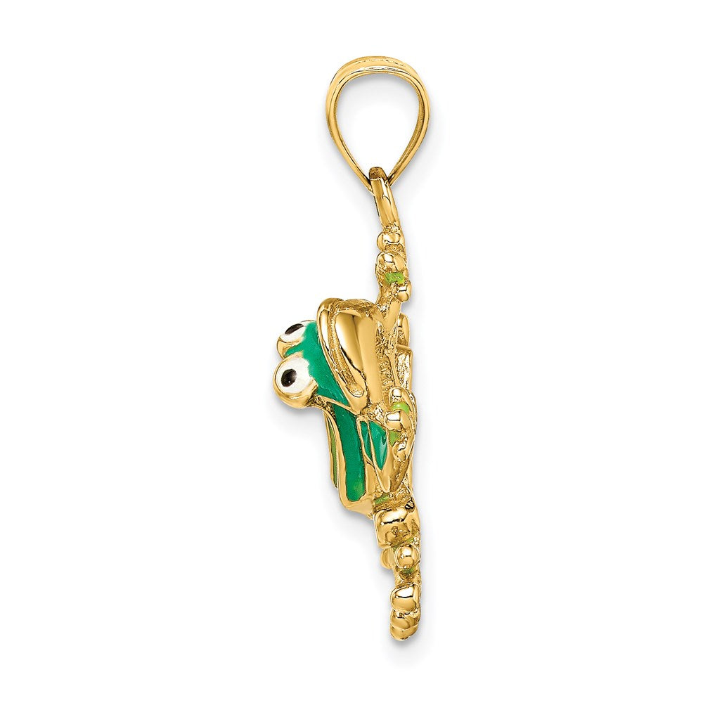 Million Charms 14K Yellow Gold Themed Green Enameled 2-D Frog Charm