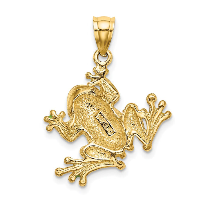 Million Charms 14K Yellow Gold Themed Green Enameled 2-D Frog Charm