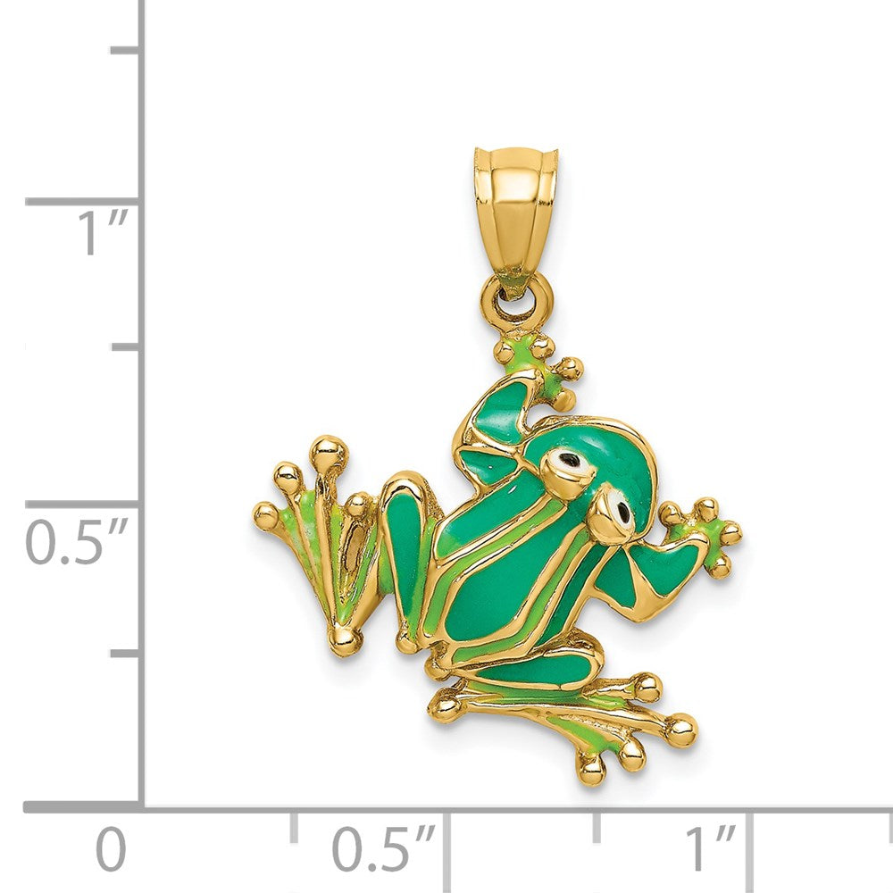 Million Charms 14K Yellow Gold Themed Green Enameled 2-D Frog Charm