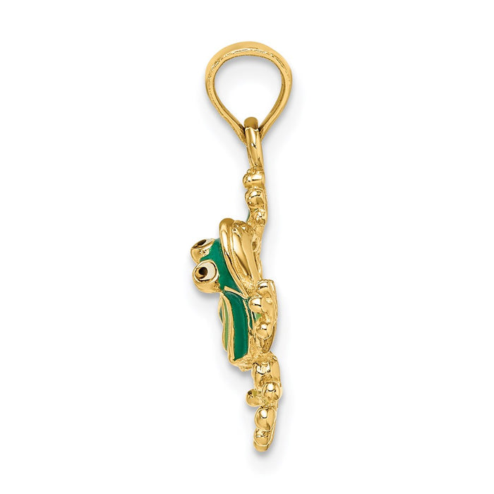 Million Charms 14K Yellow Gold Themed Green Enameled 2-D Small Frog Charm