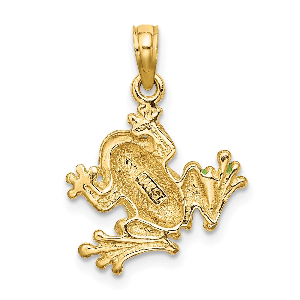 Million Charms 14K Yellow Gold Themed Green Enameled 2-D Small Frog Charm