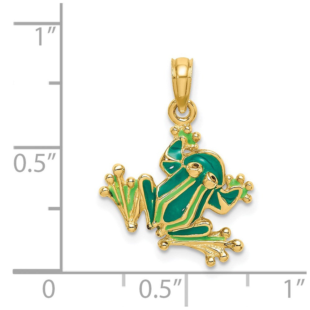 Million Charms 14K Yellow Gold Themed Green Enameled 2-D Small Frog Charm