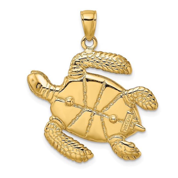 Million Charms 14K Yellow Gold Themed 3-D Brown Enamel Large Sea Turtle Charm