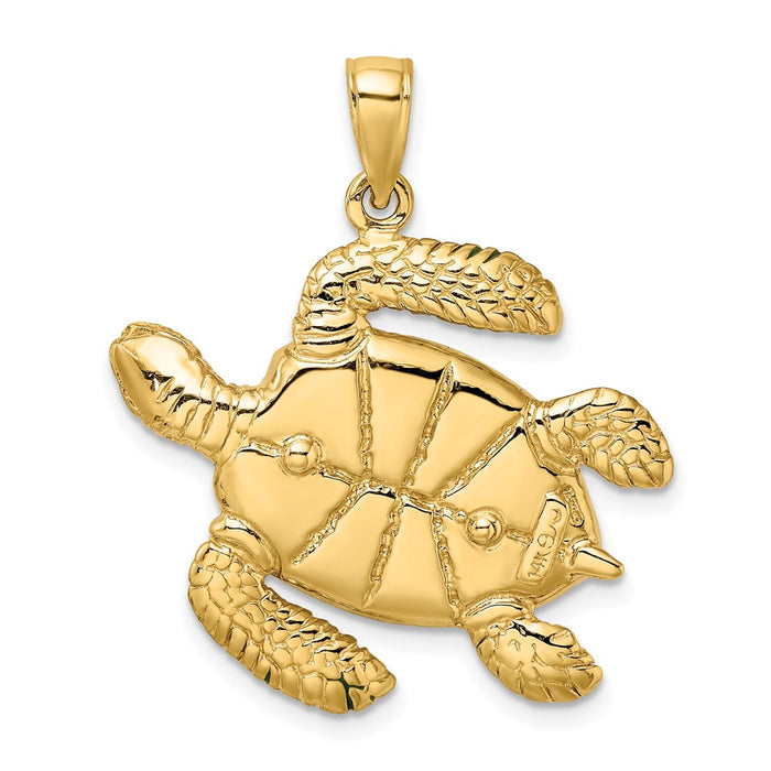 Million Charms 14K Yellow Gold Themed 3-D Green Enamel Large Sea Turtle Charm
