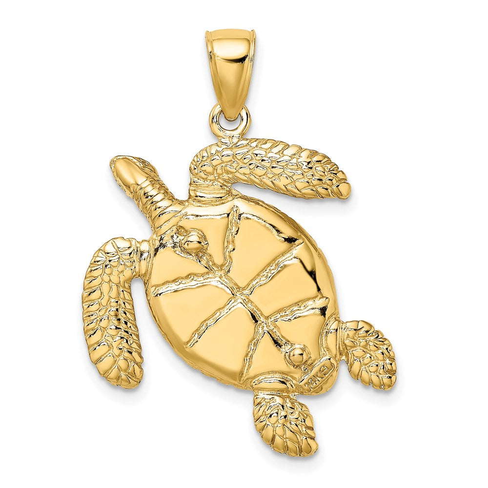 Million Charms 14K Yellow Gold Themed 3-D Brown Enamel & Textured Sea Turtle Charm