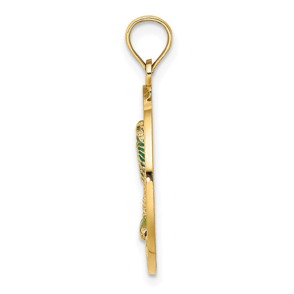 Million Charms 14K Yellow Gold Themed Florida Round Frame With Green Enamel Palm Tree Charm