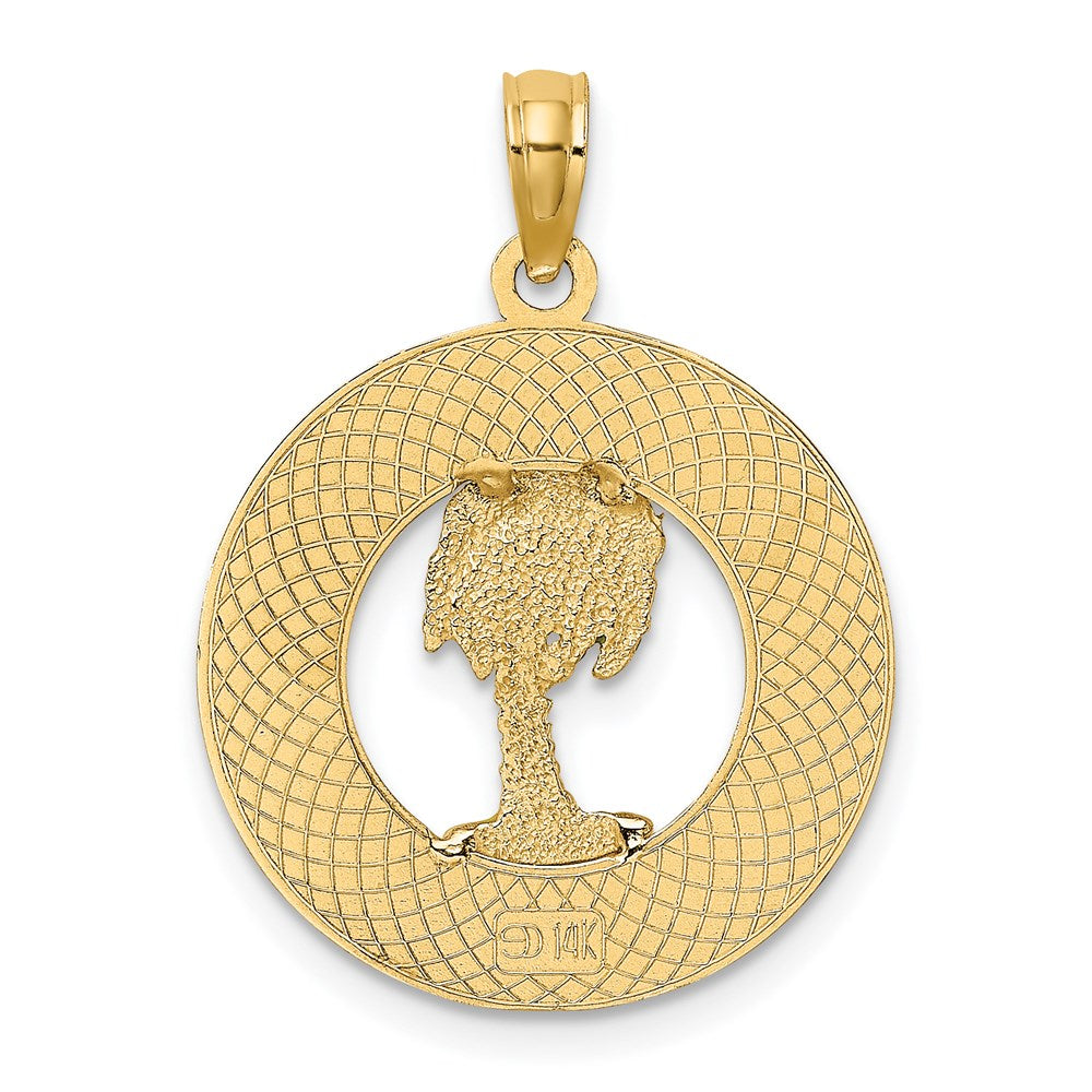 Million Charms 14K Yellow Gold Themed Florida Round Frame With Green Enamel Palm Tree Charm