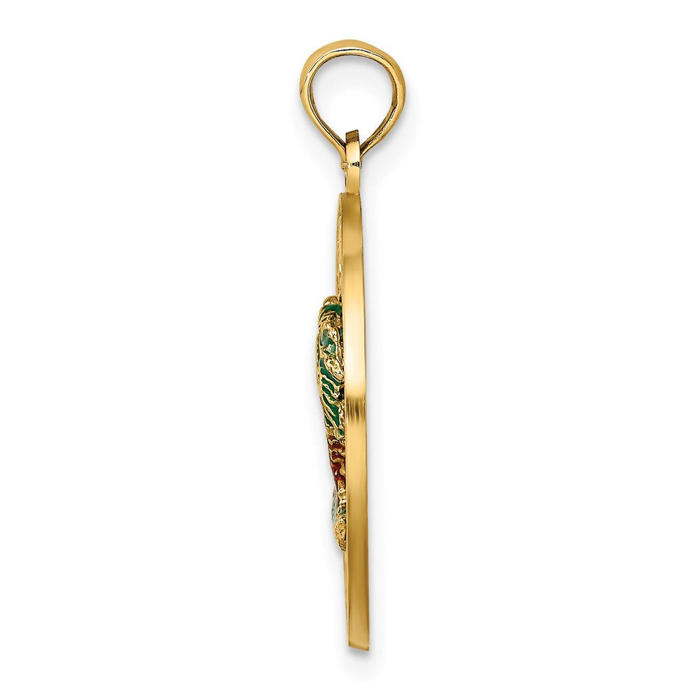 Million Charms 14K Yellow Gold Themed Florida Round Frame With Green Enamel Palm Trees Charm