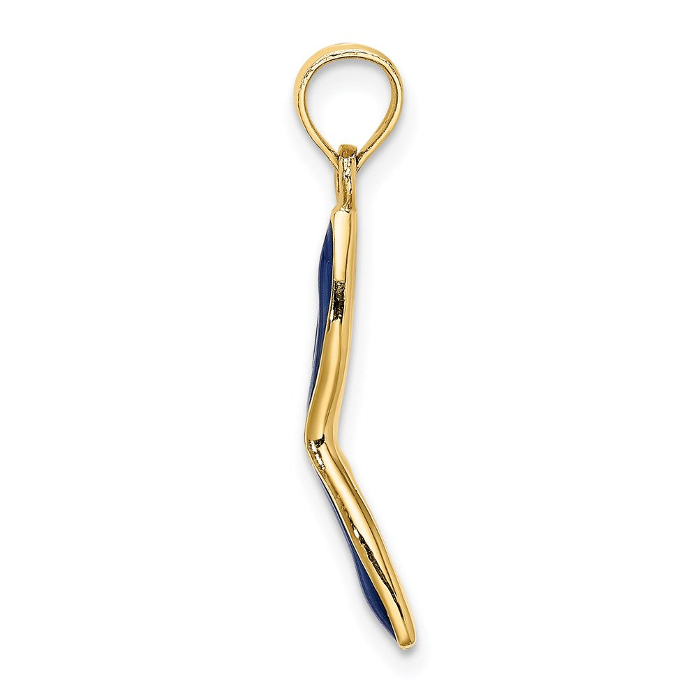 Million Charms 14K Yellow Gold Themed 3-D & Beveled With Blue Enamel Masquerade Mask Pendant