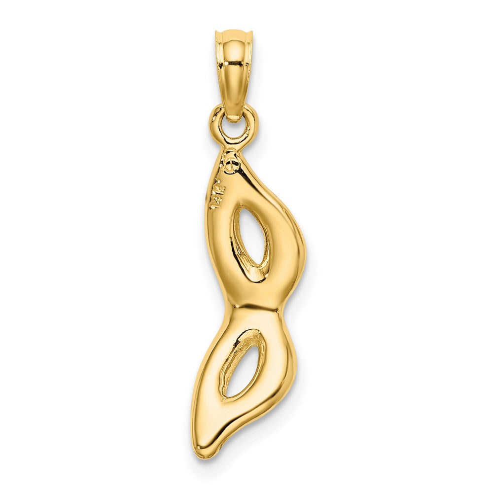 Million Charms 14K Yellow Gold Themed 3-D & Beveled With Green Enamel Masquerade Mask Pendant