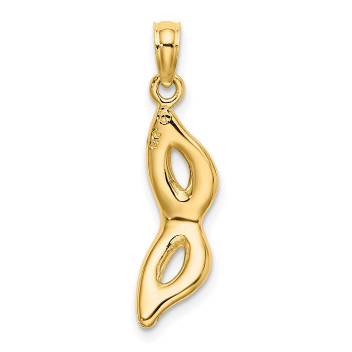 Million Charms 14K Yellow Gold Themed 3-D & Beveled With Green Enamel Masquerade Mask Pendant