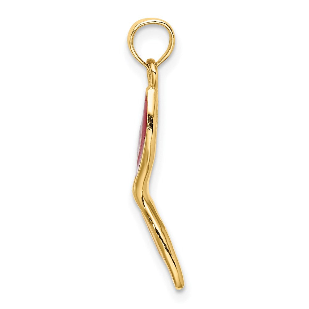 Million Charms 14K Yellow Gold Themed 3-D & Beveled With Red Enamel Masquerade Mask Pendant