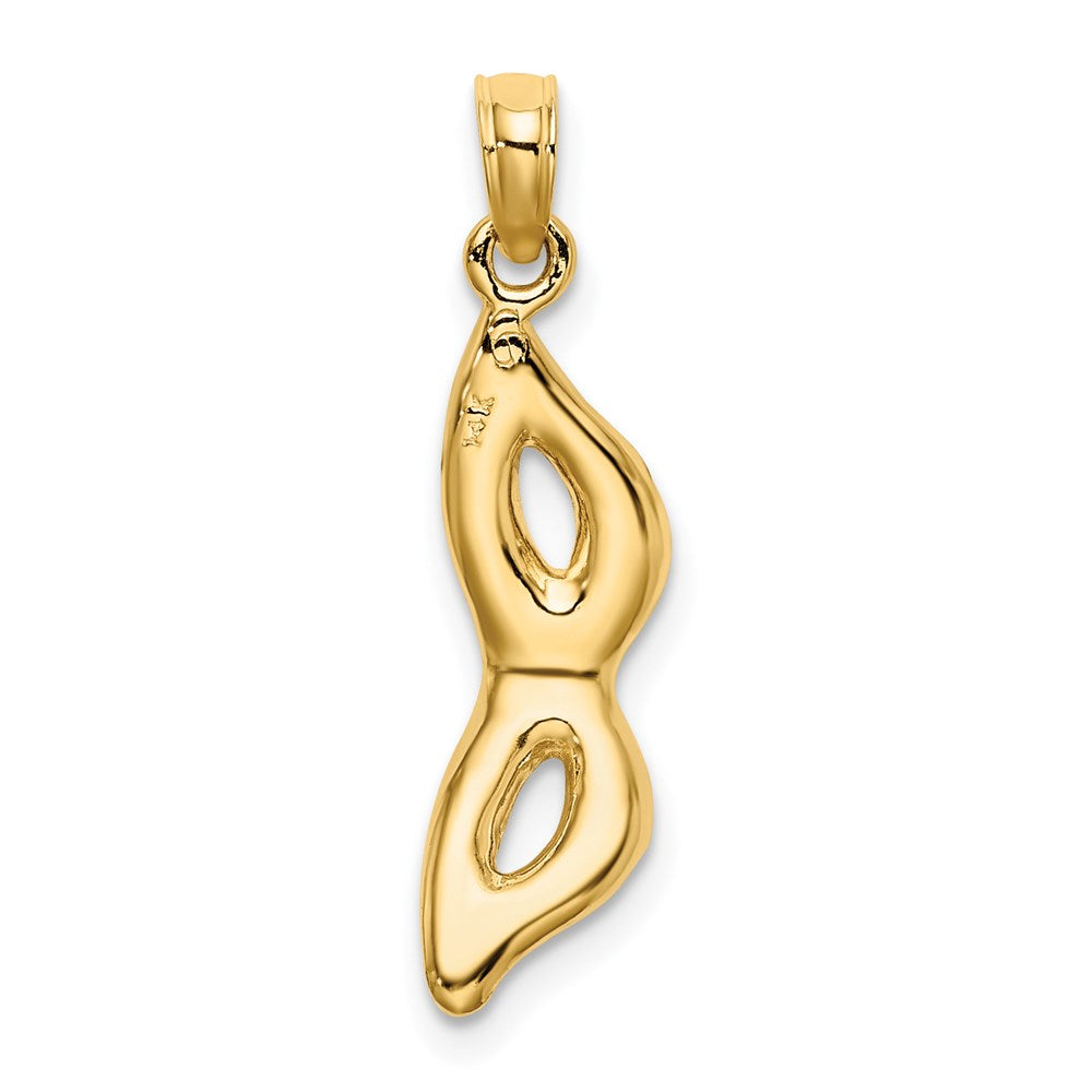Million Charms 14K Yellow Gold Themed 3-D & Beveled With Red Enamel Masquerade Mask Pendant