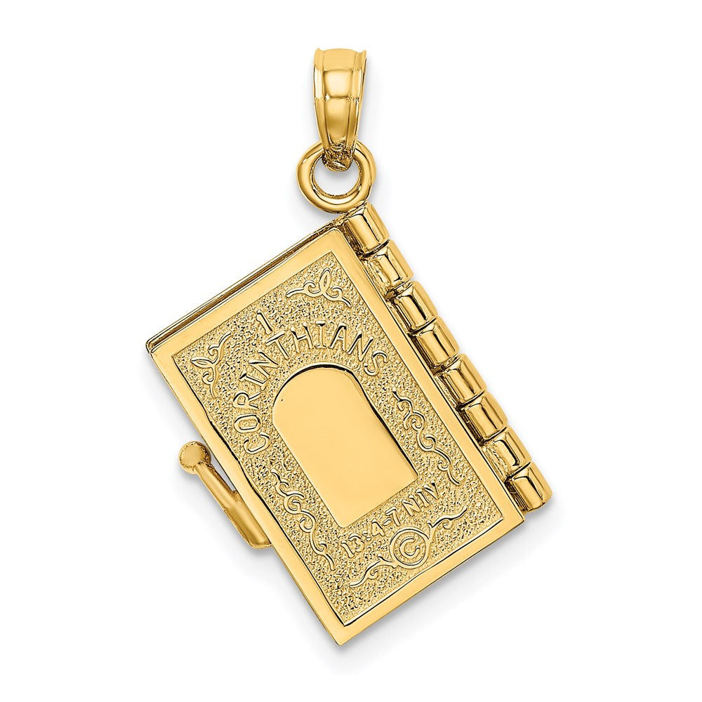 Million Charms 14K Yellow Gold Themed Polished Enameled Moveable Love Flower Book Pendant