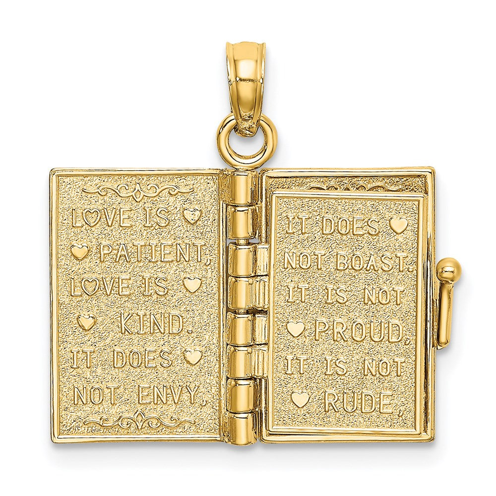 Million Charms 14K Yellow Gold Themed Polished Enameled Moveable Love Flower Book Pendant