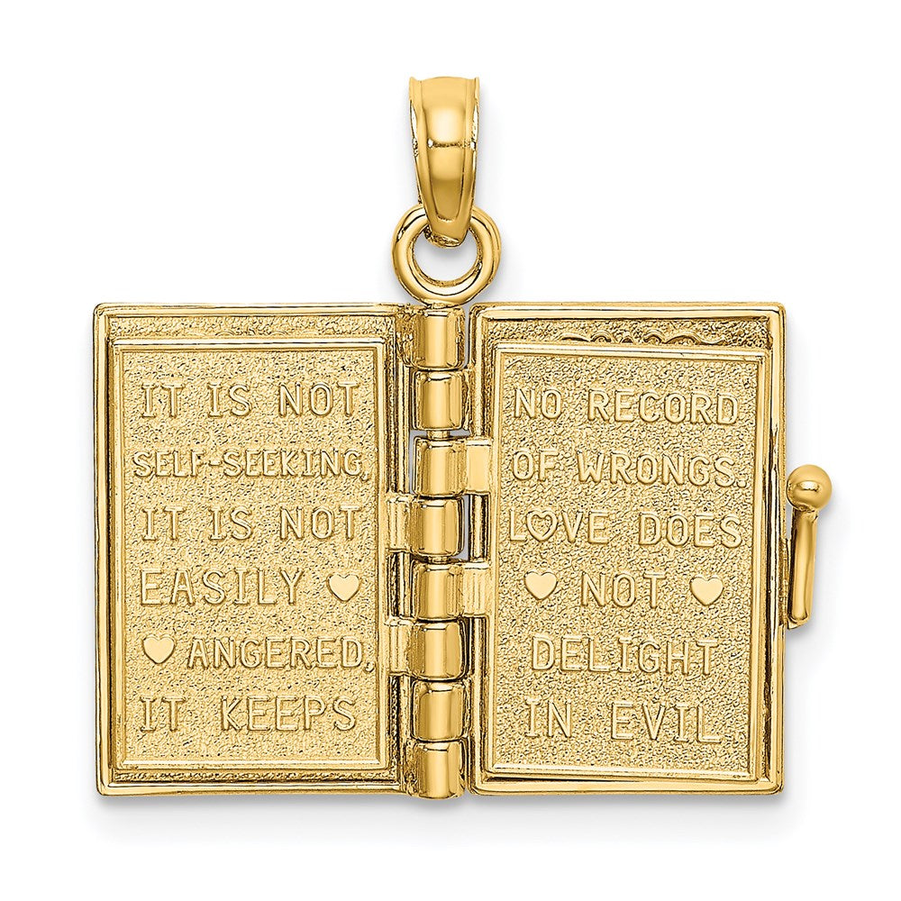 Million Charms 14K Yellow Gold Themed Polished Enameled Moveable Love Flower Book Pendant