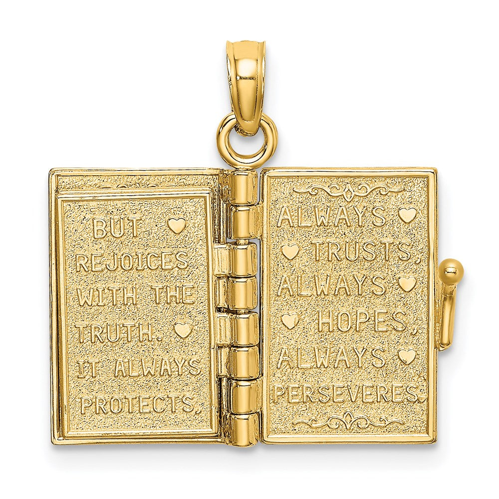 Million Charms 14K Yellow Gold Themed Polished Enameled Moveable Love Flower Book Pendant