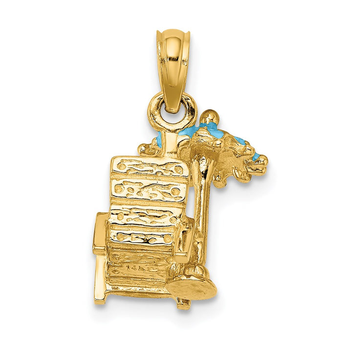 Million Charms 14K Yellow Gold Themed 3-D Beach Chair With Aqua Enameled Umbrella Charm