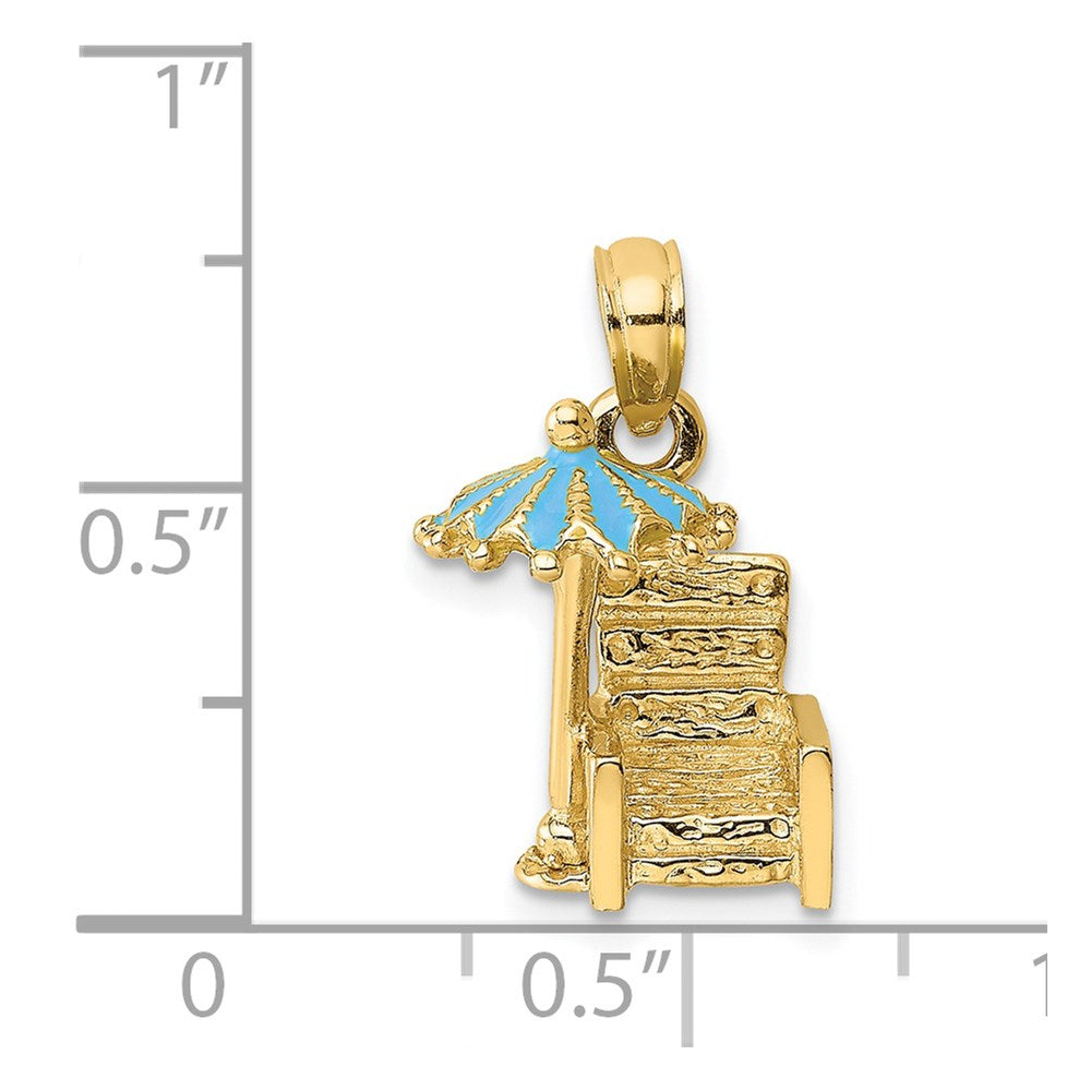 Million Charms 14K Yellow Gold Themed 3-D Beach Chair With Aqua Enameled Umbrella Charm