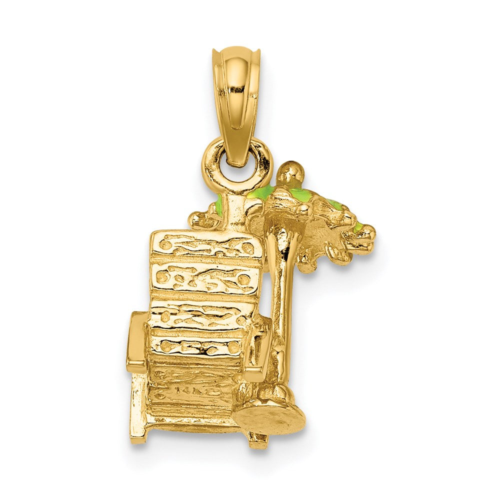 Million Charms 14K Yellow Gold Themed 3-D Beach Chair With Green Enameled Umbrella Charm