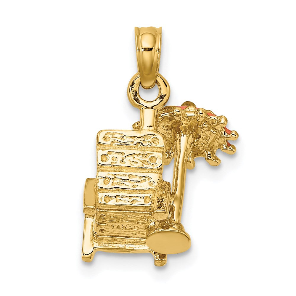 Million Charms 14K Yellow Gold Themed 3-D Beach Chair With Orange Enameled Umbrella Charm