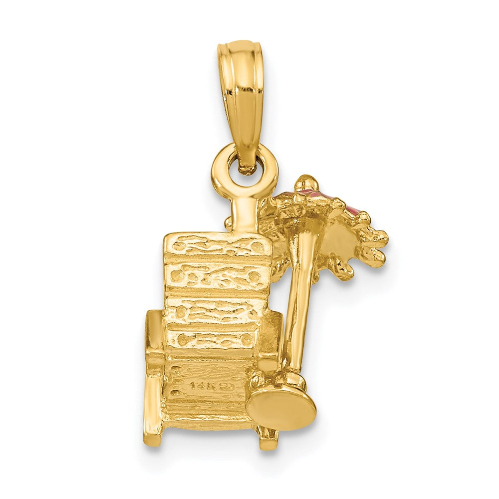 Million Charms 14K Yellow Gold Themed 3-D With Pink Enamel Beach Chair & Umbrella Charm