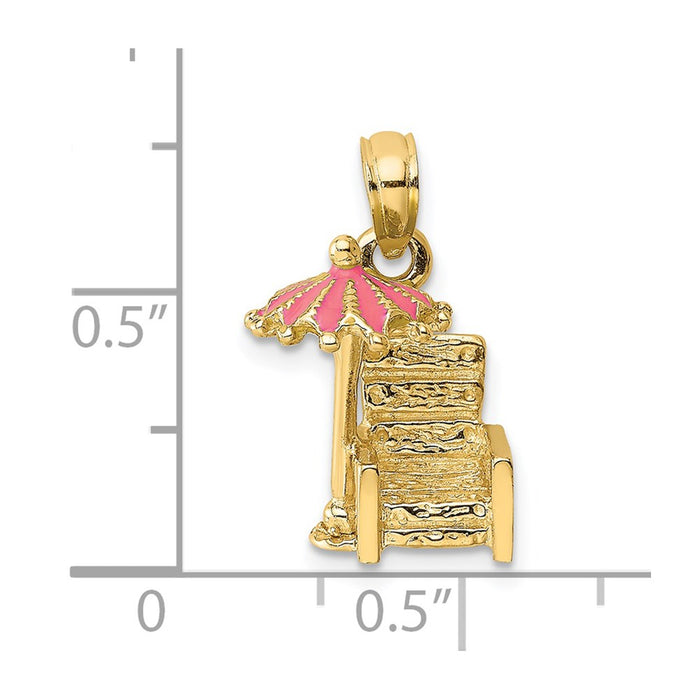 Million Charms 14K Yellow Gold Themed 3-D With Pink Enamel Beach Chair & Umbrella Charm