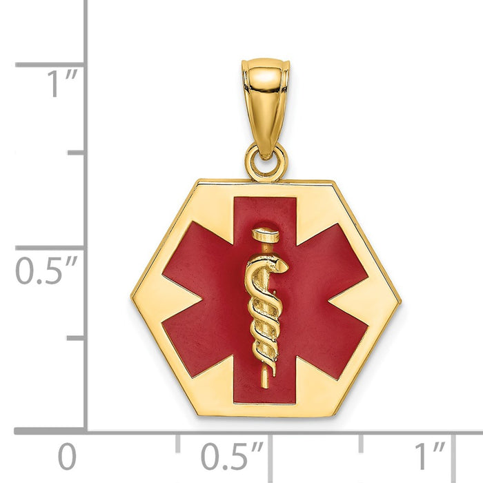 Million Charms 14K Yellow Gold Themed Enameled & Engraveable Caduceus Medical Disc