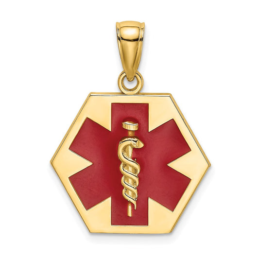 Million Charms 14K Yellow Gold Themed Enameled & Engraveable Caduceus Medical Disc