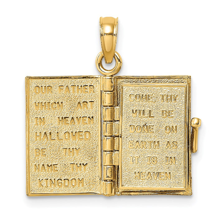Million Charms 14K Yellow Gold Themed 3-D Blue Enamel Bible Book With Moveable Pages Charm