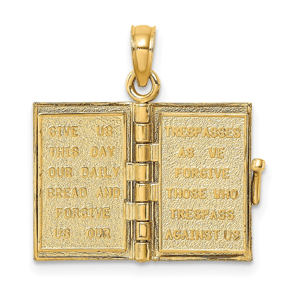 Million Charms 14K Yellow Gold Themed 3-D Blue Enamel Bible Book With Moveable Pages Charm